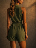 Women Olive Green Utility Romper Sleeveless Belted Jumpsuits