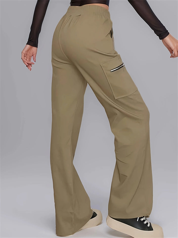 Women's Casual Streetwear Elastic Waist Zipper Pockets Cargo Pants