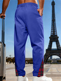 Mens Plaid Patchwork Drawstring Elastic Waist Trousers