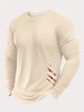 Men's Casual Round Neck American Flag Print Long Sleeve T-Shirts