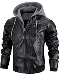 Men's Retro Streetwear Faux Leather Drawstring Thermal Lined Hooded Coats