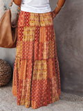 Boho Style Female Layered Paisley Printed Skirt with Pockets