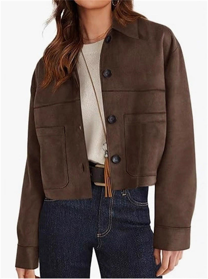 Women's Autumn Chic Solid Color Faux Suede Pockets Lapel Jackets