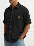 Men's Summer Comfy Corduroy Short Sleeve Button Down Shirts
