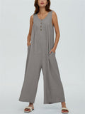 Relaxed U Neck Sleeveless Side Pocket Wide Leg Jumpsuit for Women
