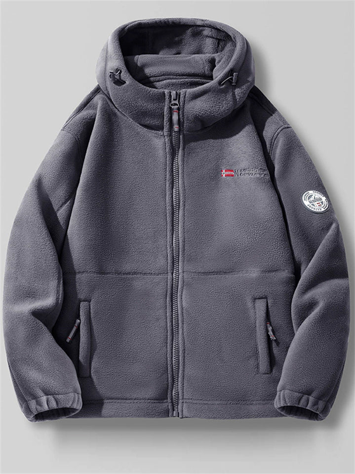 Men's Plus Size Autumn Solid Color Zipper Long Sleeve Cardigan Fleeced Hoodie