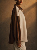 Women Color Block Corduroy Button Down Oversized Shirt