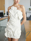 French Style Elegant 3D Flowers Strappy Mini Dress for Lady