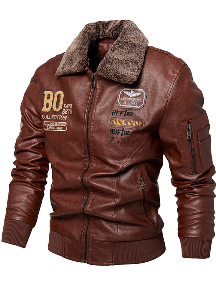Men's Vintage Motorcycle Style Patchwork Fleece Lined Faux Leather Jackets