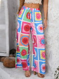 Women's Boho Holiday Style Printed Drawstring Wide Leg Pants
