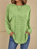 Autumn Knitted Round Neck Ribbed Long Sleeve Loose Tops