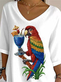 Women's Summer Casual Parrots Printed V Neck Half Sleeve Shirts