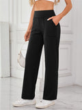 Women's Casual Solid Color Pockets High Waist Pants