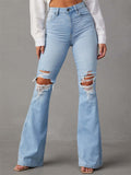 Female Temperament High Waist Ripped Denim Pants