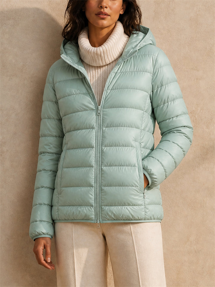 Women Hooded Puffer Jacket Zip Up Lightweight Outerwear