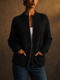 Women Full Zip Ribbed Knit Sweater Jacket with Pockets