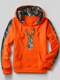 Men's Autumn Casual Deer Print Hoodie with Camo Patchwork