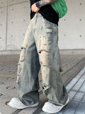 Men's Loose Fit Streetwear‌ Distressed Wide Leg Ripped Jeans