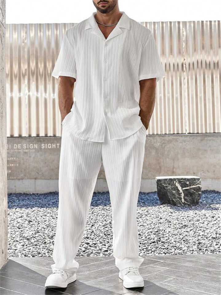 Comfy Loose Short Sleeved Lapel Collar Casual Set for Men