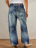 ‌Trendy Women's Casual‌ Drawstring Distressed Denim Pants Low-Waist Loose Fit