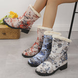 Vintage Warm Plush Print Snow Boots for Women