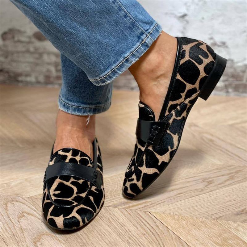 Women's Spring Faux Suede Walter Print Round Toe Flat Loafers