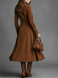 Women's Elegant Long Sleeve Suede A-Line Trench Coat Dresses