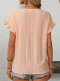 Women's Summer Hollow Macaron Color Round Neck Short Sleeve Shirts