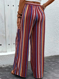 Women's Summer Contrast Color Stripe High Waist Wide Leg Pants