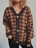 Women's Contrast Color Houndstooth Single Breasted Cardigan Sweater