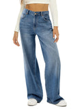 Female Simple Wide Leg Solid Color Wear-resisting Jeans