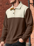Men's Contrast Color Corduroy Button Up Sweatshirt with Elbow Patches