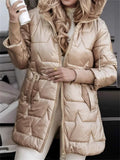 Women's Winter Casual Solid Color Zip Up Hooded Mid-length Coats