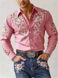 Men's Lapel Floral Printed Long Sleeve Casual Shirts