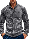 Men's Casual Solid Color Pockets Stand Collar Coat