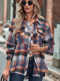 Women's Casual Contrast Color Plaid Lapel Long Sleeve Blouses