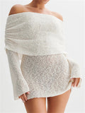 Women's Sexy Holiday Beach Style Hollow Sabrina Neckline MIni Dress