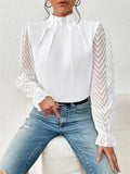 Lady Fashion Wavy Print Ruffle Sleeve Half Turtleneck Chiffon T-shirts