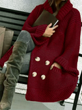 Plus Size Women's Winter Solid Color Double Breasted Cardigan Knitted Sweaters
