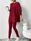 Autumn Casual Ribbed Knit Striped Loose Fit Hoodie and Trousers Set for Women