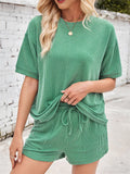 Women's 2pcs Casual Solid Color Short Sleeve Top & Drawstring Pants Set