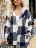 Women's Casual Plaid Long Sleeve Button Up Hooded Coat