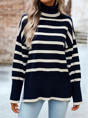 Stylish Turtleneck Striped Knitwear Sweater for Ladies