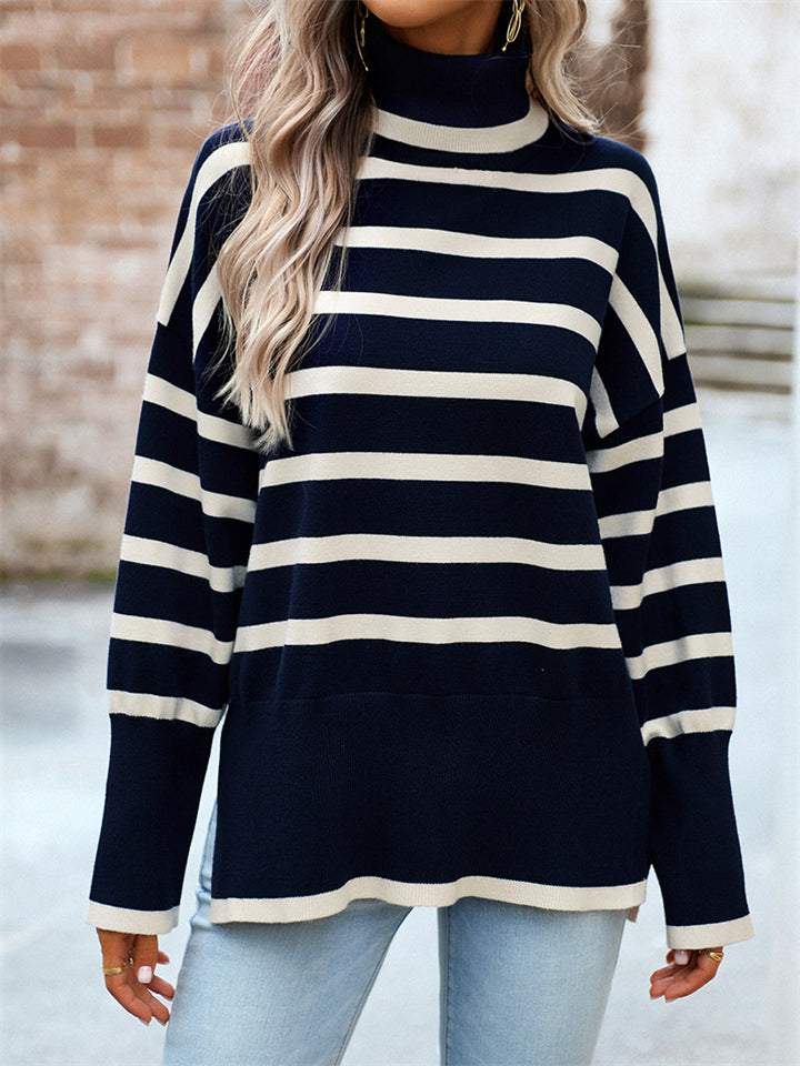 Stylish Turtleneck Striped Knitwear Sweater for Ladies