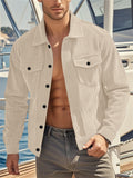 Male's Autumn Solid Color Corduroy Pockets Button Up Cargo Jacket Coats