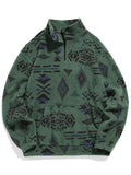 Bohemian Aztec Jacquard Men's Winter Stand Collar Fleece Casual Sweatshirts