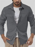 Men's Casual Checked Lapel Button Up Slim Fit Shirt