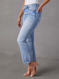 Women's Stylish Irregular Waist Light Blue Skinny Jeans