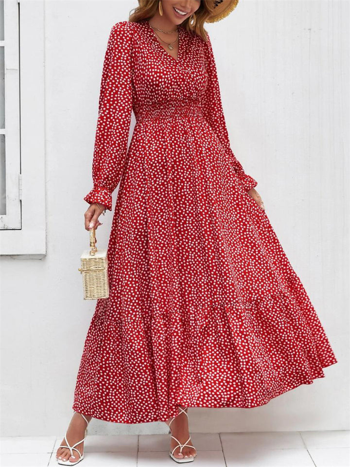 Women's Elegant Boho Style Polka Dots Long Sleeve Dress
