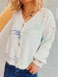 Women's Contrast Color V Neck Single Breasted Cardigan Sweater